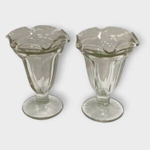 Vintage‎ Libbey Tulip Diner Sundae Parfait Dishes Clear Glass Scalloped Rim